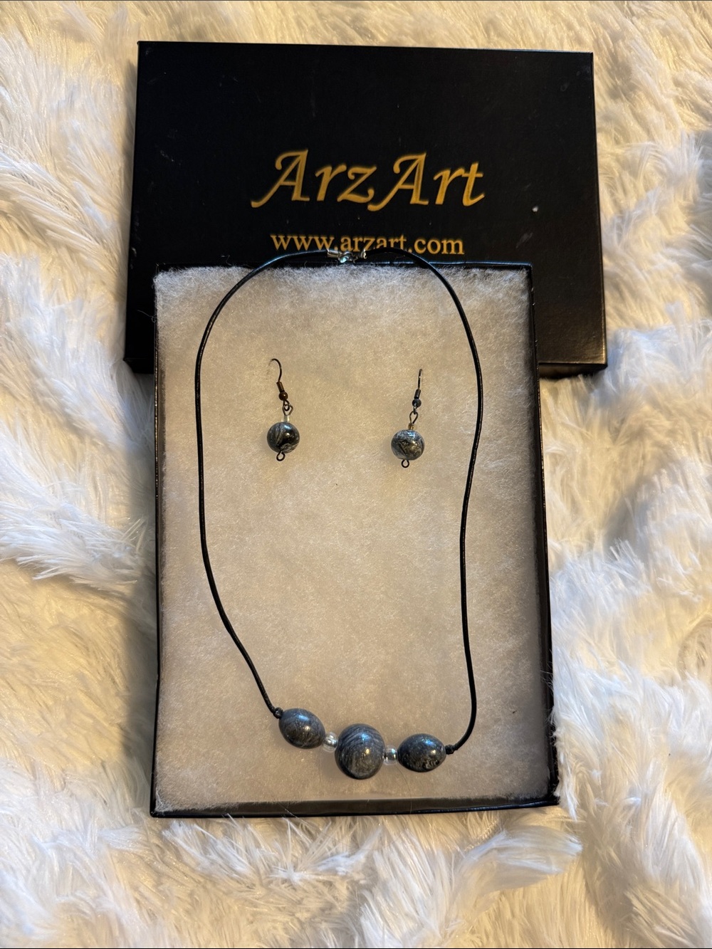 Gray Bead Necklace and Earring Set